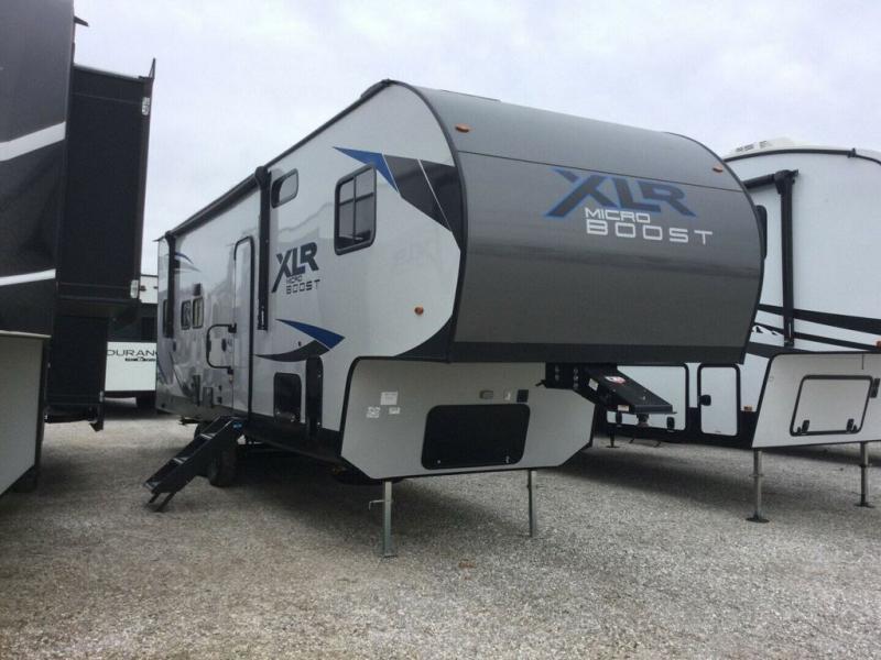 Forest River RV XLR Micro Boost 301XLRE toy hauler fifth wheel exterior view 